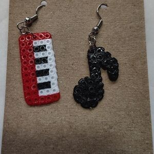Keyboard and Music Note Perler Bead Mismatched Earrings